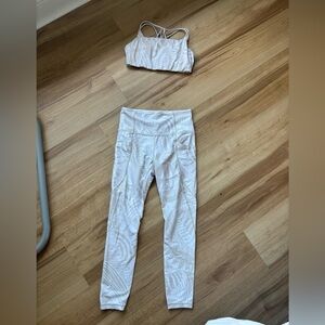 White Leaf Print Athleta Set